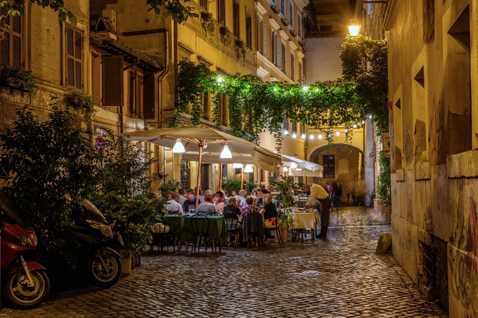 Night,View,Of,Old,Cozy,Street,In,Trastevere,In,Rome,